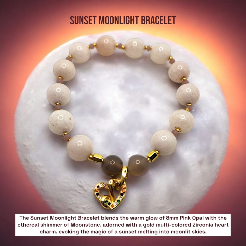 8 mm Pink Opal and Moonstone bracelet